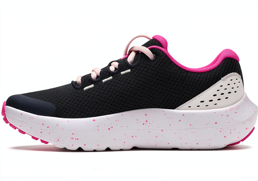Girl wearing Under Armour big kid training shoes on a gym floor