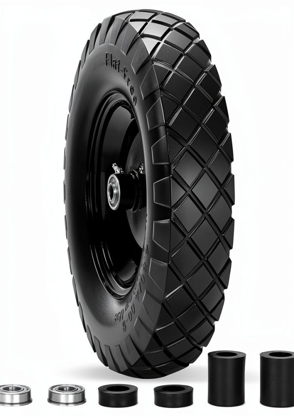 Upgraded 16" Flat Free Wheelbarrow Wheels and Tires, 4.80/4.00-8 Solid Wheelbarrow Tires with 5/8"&3/4" Bearings,14"-16" Universal Fit Wheelbarrow Wheels for Wheelbarrows/Garden Trailer-0