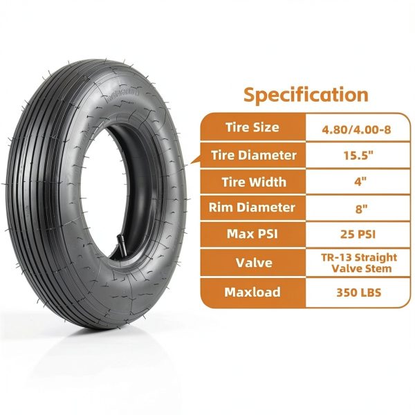RRQ 4.80/4.00-8 Tire and Inner Tube Set Universal Fit for Wheelbarrows-1