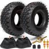 FVRITO Set of Two 4.10/3.50-4 4.10-4 410-4 Tire and Inner Tube with Bent Valve Stem Replacement for Lawn Mower Hand Truck Wheelbarrow Trailers Dollies Wagon Snowblower Compressor Generator Go kart-0