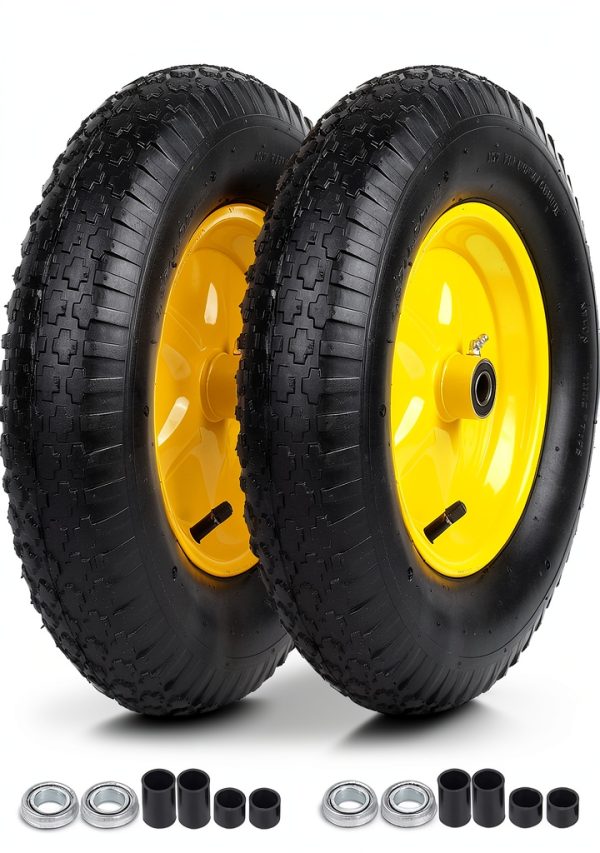 AR-PRO 4.80/4.00-8" Yellow Tire and Wheel Set 2-Pack for Wheelbarrows-0