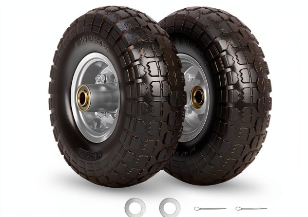 4.10/3.50-4 Flat Free Tire and Wheel GICOOL 10" Duty Solid, 2 Pack-0